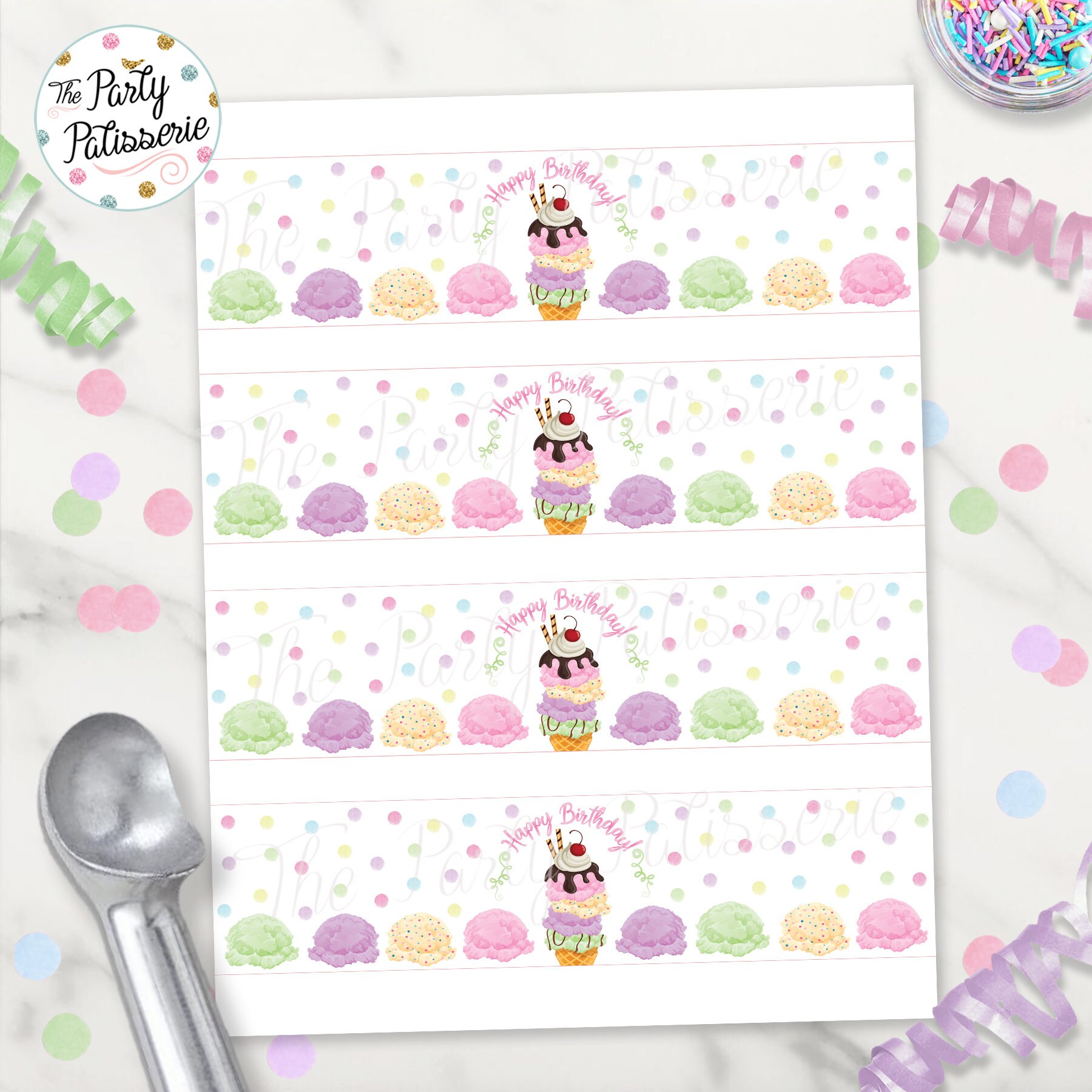 Ice Cream Water Bottle Labels / Digital File / Printable / Sweets Party ...