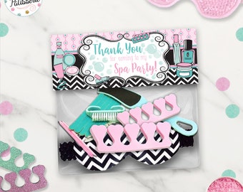 Spa Birthday Party Thank You Favor Bag Topper Labels, Pink, Turquoise, Instant Download, Digital File, Printable, Spa Party, Spa Favor