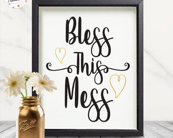 Bless This Mess Quote Floral Wall Printable Art Instant Download - Etsy