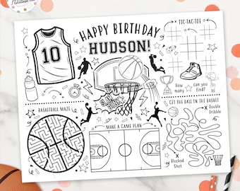 Basketball Coloring Placemat, Basketball Birthday, Personalized, Digital File, Printable, Custom, Activity Mat