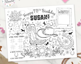 Printable Country Western Coloring Placemat, Personalized