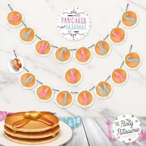 Pancakes and Pajamas Banner, Instant Download, Digital File, Printable, Pancake Banner, Pajama Party, Sleepover Party, Birthday Banner