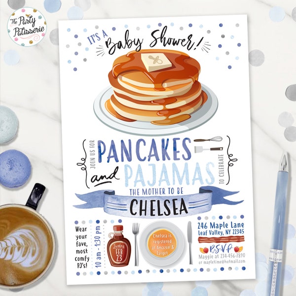 Baby Shower Pancakes and Pajamas Invitation, Pancakes and Pajamas Baby Shower, Digital File, Printable, Pancake Party Invite, Pajama Party