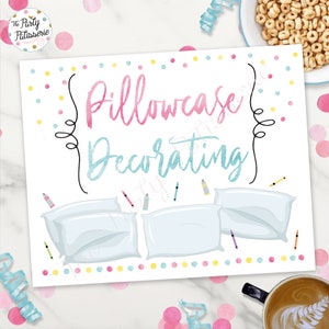 Pillowcase Decorating Sign, Digital File, Printable, Pajama Party, Craft Sign, Sleepover Party, Pancakes and Pajamas Party, Morning party