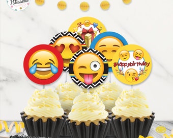 Cerchi di EMOJI per Cupcake, Decorazioni per Cupcake Emoji, Compleanno Emoji, Download Immediato, File Digitale, Stampabile