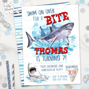 Shark Invitation, Shark Birthday, Under the Sea Party, Digital File, Printable, Custom, Shark Theme