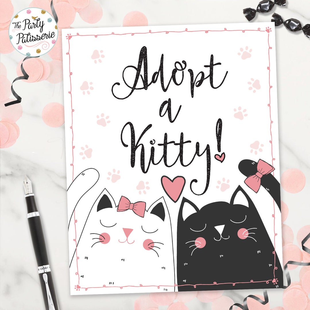 Adopt a Kitty Sign / Digital File / Printable / Kitty Birthday / Cat ...