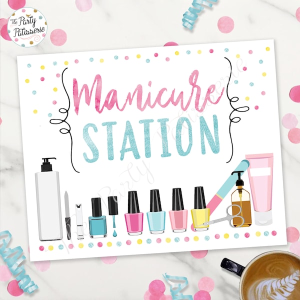 Manicure Station Sign, Digital File, Printable, Beauty, Pajama Party, Sleepover Party, Pancakes and Pajamas Party, Morning Party, Spa Party