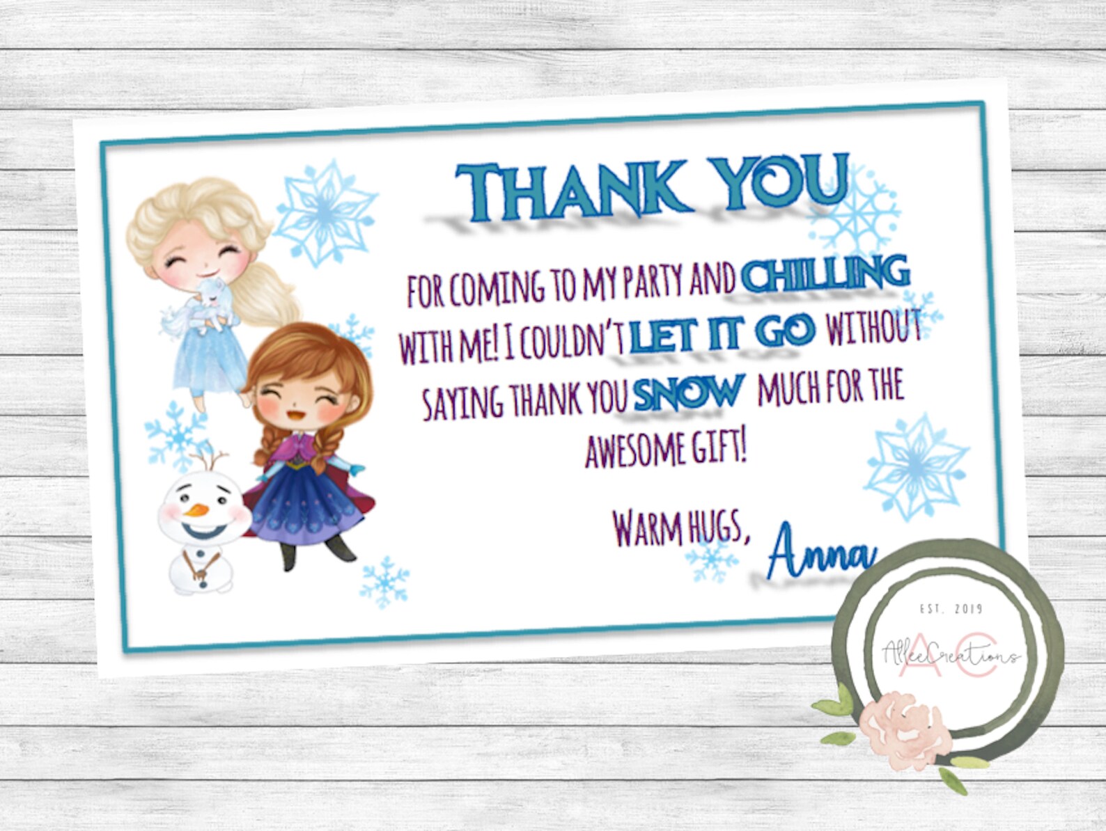 Frozen 2 Thank You Cards Printable First Birthday Party Baby Etsy