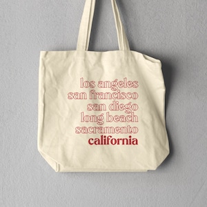 California Canvas Tote; Los Angeles, San Francisco, San Diego, Long Beach, Sacramento Tote Bag; Reusable Canvas Tote Bag