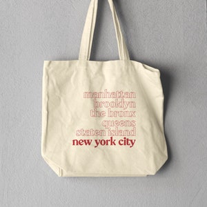 New York City Tote Bag; Manhattan, Brooklyn, Queens, Bronx, Staten Island Tote Bag; Eco Friendly Tote;  Reusable Book Bag; Large Canvas Bag