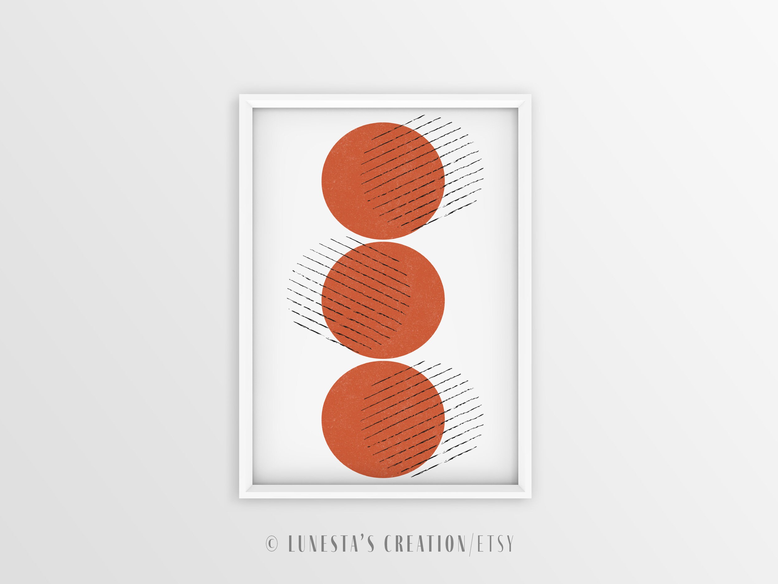 Abstract Geometric Shaped Wall Art Red Sun Printable Minimalistic