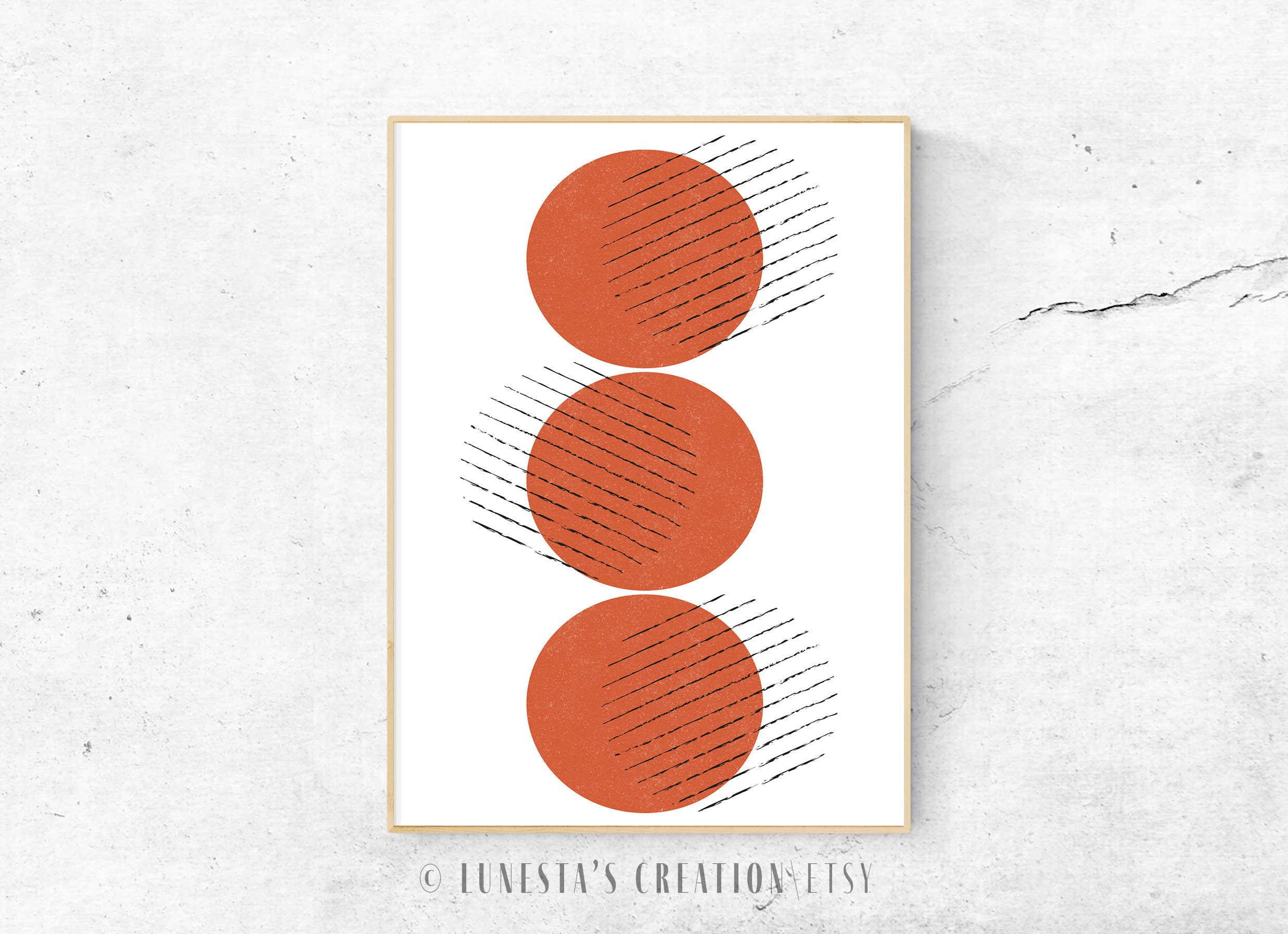 Abstract Geometric Shaped Wall Art Red Sun Printable Minimalistic