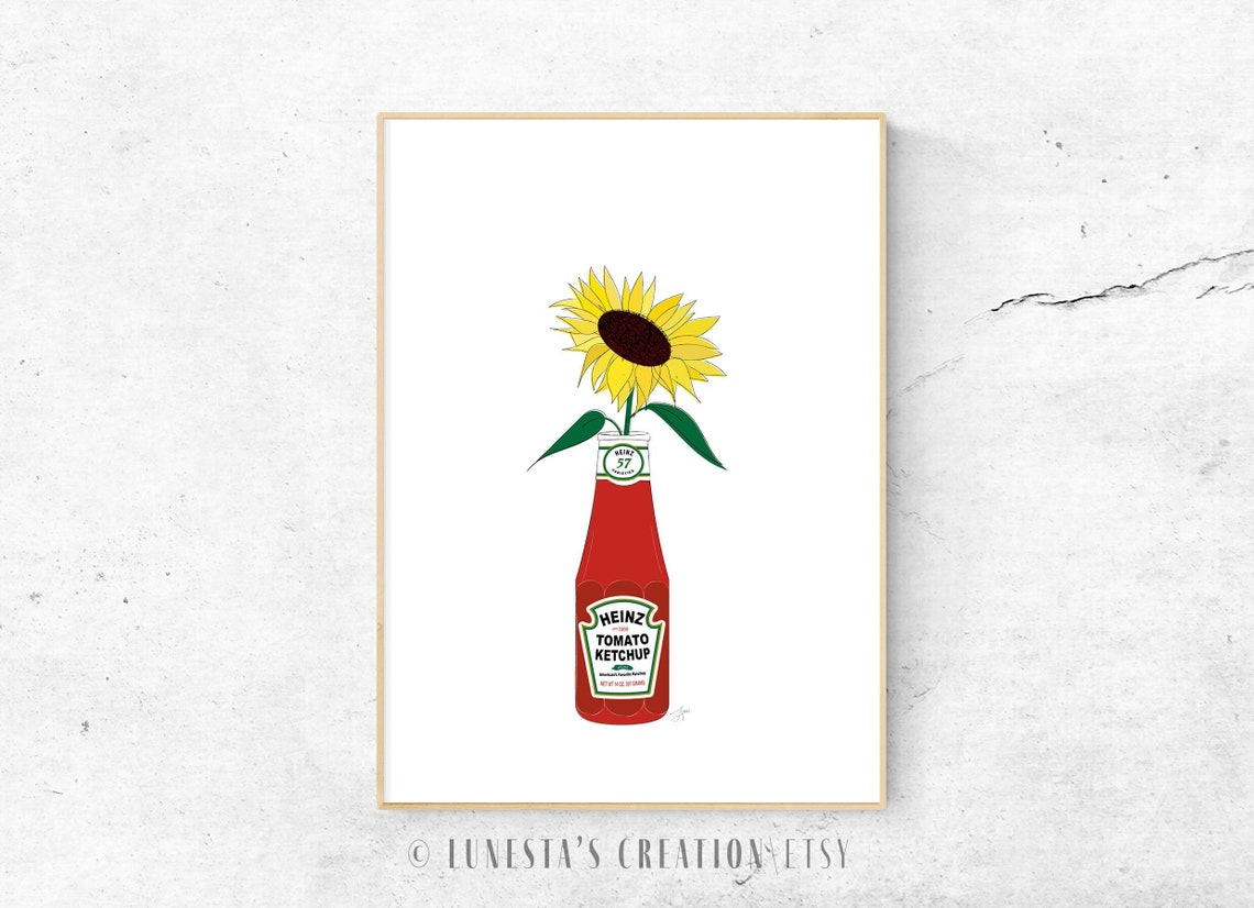 Ketchup Wall Art Retro Condiment Wall Decor Sunflower Etsy