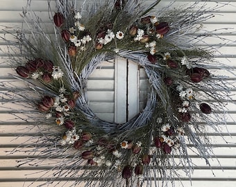 NEW FOR 2024 - Dried flower twig wreath, spring wreath, dried florals, country wreath, bohemian wreath, rustic wreath, indoor wreath