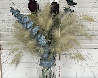 NEU FÜR 2024 - Dried Grass Bouquet mit Rosen & Eukalyptus, Boho Bouquet, Pampasgras