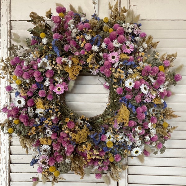 Dried flower Easter wreath, spring wreath, colorful wreath, everlasting, boho wreath, accent wreath, dry wreath, dried florals