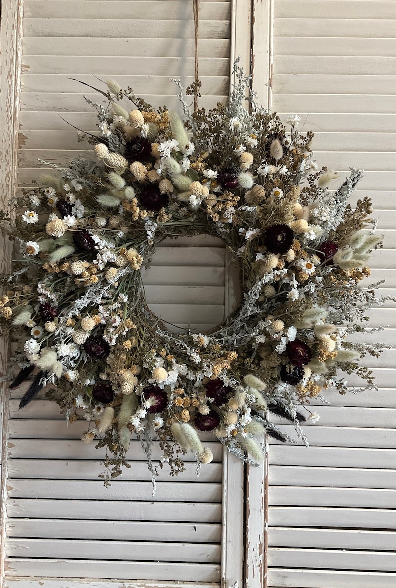 Dried flower wreath, boho wreath, country, farmhouse wreath, handmade wreath, dried floral wreath, everlasting dried flower wreath image 1