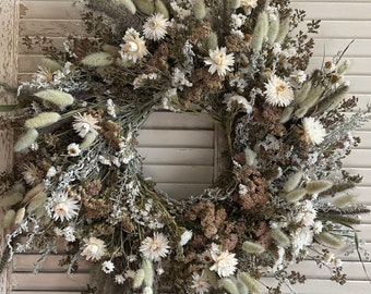 Dried flower wreath, boho wreath, pampas wreath, dried florals, country wreath, front door wreath, natural wreath, natural florals