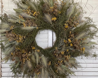 NEW FOR 2024 - Dried flower wreath, spring wreath, sweet annie wreath, chamomile, grass wreath, dried florals, everlasting, boho wreath