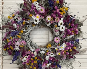 Dried flower wreath, spring wreath, dried floral wreath, indoor wreath, everlasting flower wreath, handmade, dry wreath, boho wreath