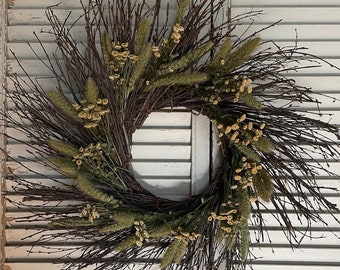 NEW FOR 2024 - Dried flower twig wreath, spring wreath, dried florals, country wreath, bohemian wreath, rustic wreath, indoor wreath