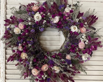 Dried flower wreath, spring wreath, purple floral wreath, dried flowers, handmade wreath, farmhouse wreath, bohemian wreath, dried florals