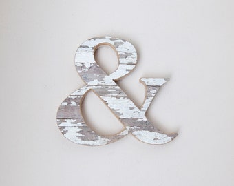 Rustic Home Decor, Family Gallery Wall, Wooden Ampersand Decor, White Barn Wood Letter, Wood Wall Decor, Gift for Her, Hall Mural