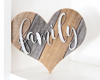 Mothers Day Gift, Family Sign, Wood Heart, Rustic Wall Decor, Farmhouse Decor, Kitchen Decor, Housewarming Gift, Love Sign, Country Decor
