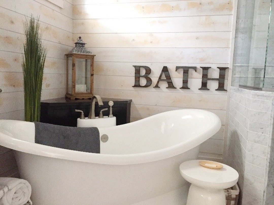 Bathroom Decor Wood Letters Wall Letters BATH Farmhouse Etsy