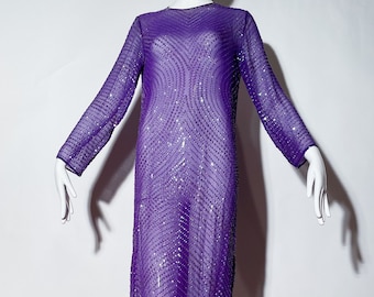 Halston Purple Sheer Sequin Gown