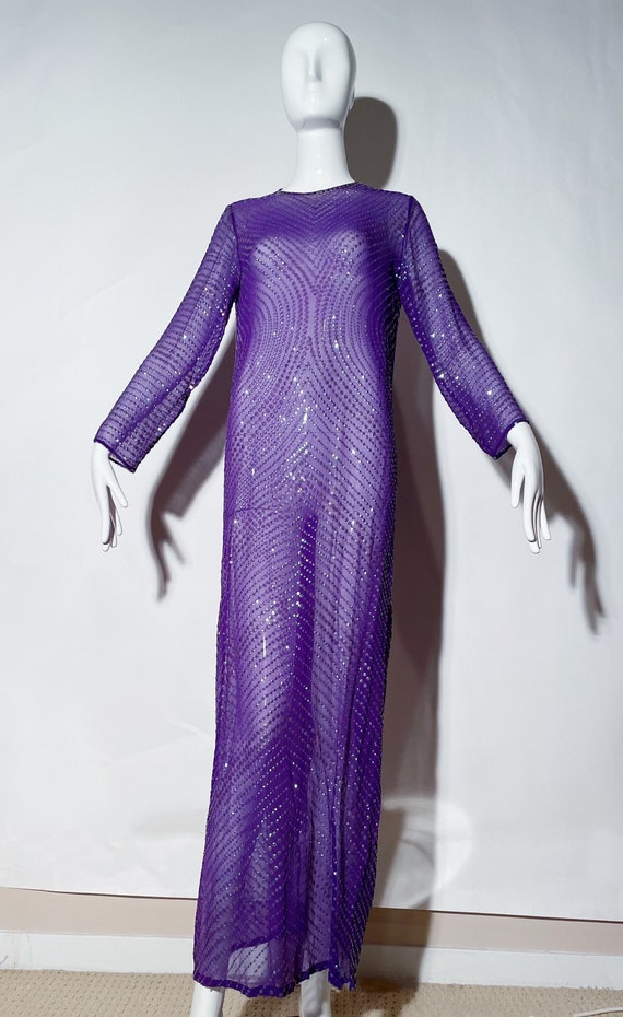 Halston Purple Sheer Sequin Gown
