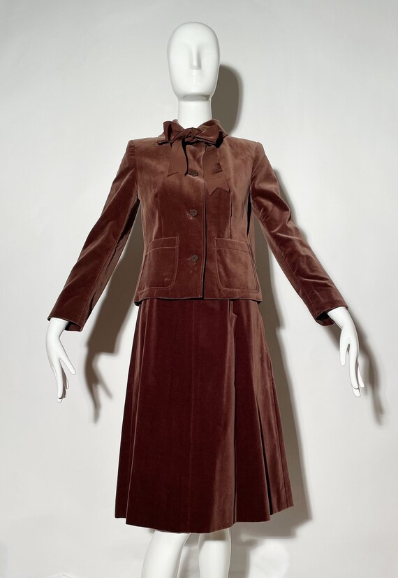 Vintage 70's green velvet skirt suit set S
