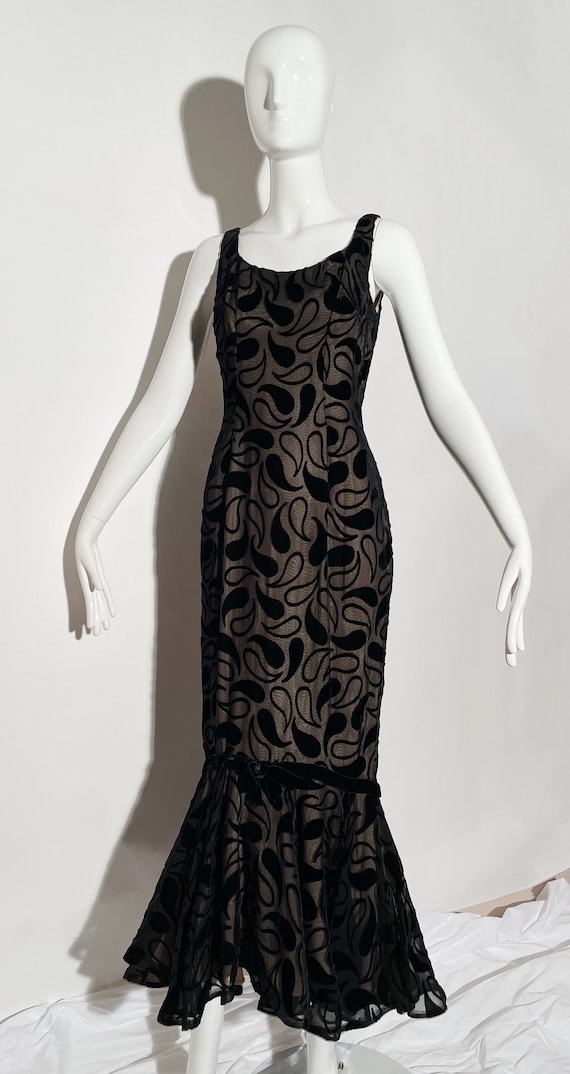 Vintage Velvet Pleated Maxi Dress