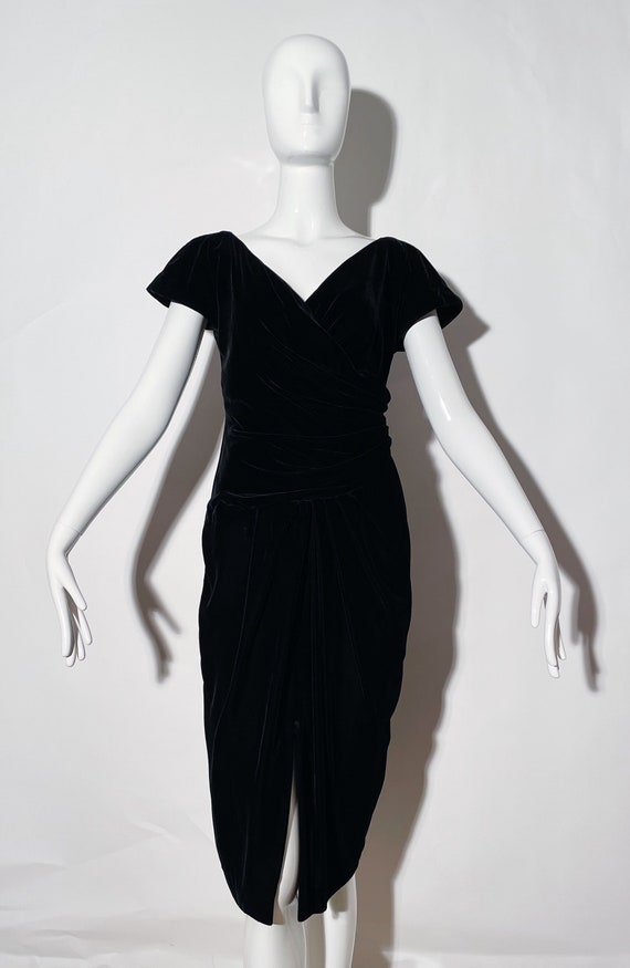 Carmen Marc Valvo Black Velvet Dress