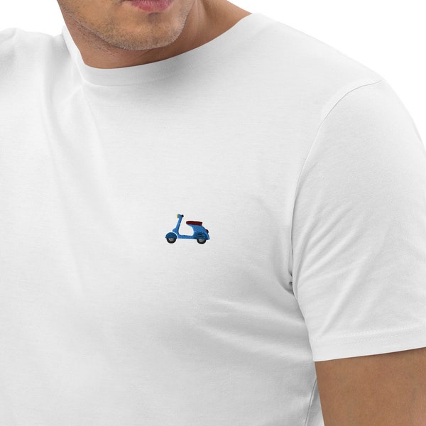 Vespa Scooter Besticktes T-Shirt | Herren & Frauen | Bio-Baumwolle | Kostenloser Versand