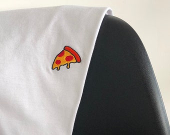 Pizza geborduurd T-shirt | Mannen & Vrouwen | Zwart-wit | Biologisch katoen | Gratis verzending