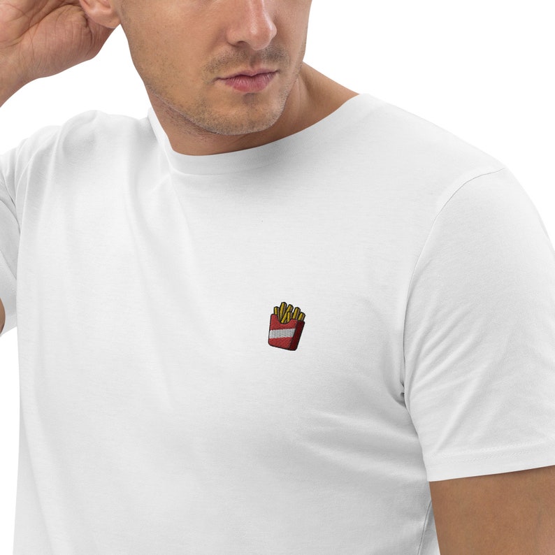 Fries Embroidered T-shirt Men & Women Organic cotton Free shipping image 1