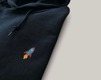 Black Hoodie with Embroidered Rocket | Men & women | Free shipping