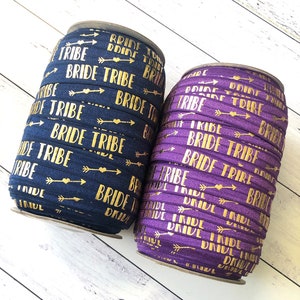 Purple or Navy Colour Bride Tribe Gold Foil Fold Over Elastic FOE 5/8" 16mm various colours - sold by the metre