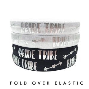 Bride Tribe Siver Foil Fold Over Elastic FOE 5/8" 16mm various colours - sold by the metre