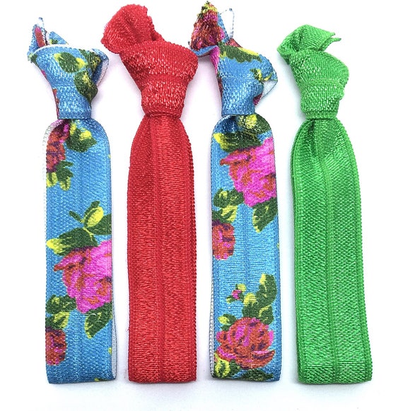 Hair Ties Set Of 4 Rose Yoga Hair Bobbles Thingys Floral Etsy