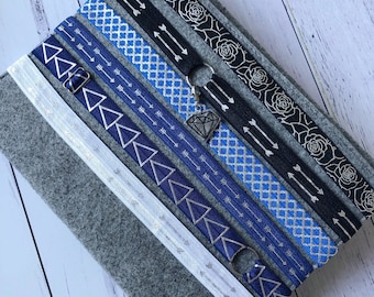 Banda de planificador ajustable también marcapáginas o banda para cuaderno o tableta elija sus impresiones de lámina negra, blanca, azul y plateada, flechas de rosas
