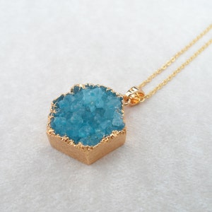 Gold Druzy Necklace - Blue Druzy Necklace - Gold Druzy Jewelry