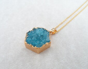 Gold Druzy Necklace - Blue Druzy Necklace - Gold Druzy Jewelry