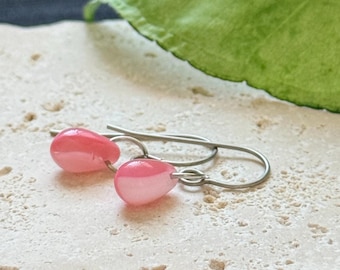 Cotton Candy Pink glass teardrop earrings: Hypoallergenic Titanium earrings or Sterling Silver