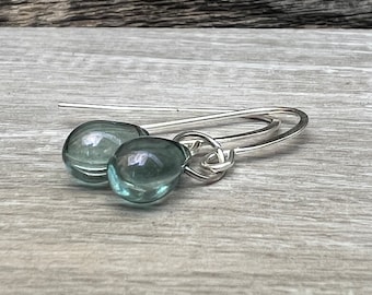 Slate Blue Glass Teardrop Earrings: Sterling Silver or Hypoallergenic Titanium