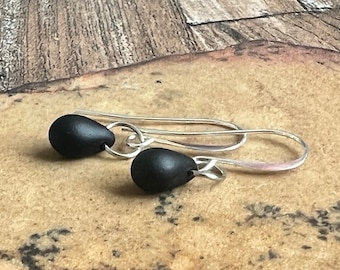 Matte Black Teardrop Earrings: Sterling Silver or Hypoallergenic Titanium
