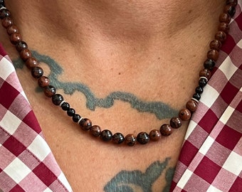 Mahogany Obsidian & Black Botswana Agate Men's Necklace or Bracelet