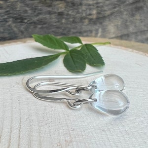 Crystal clear glass teardrop earrings, Hypoallergenic Pure Titanium earrings or Sterling Silver, Minimalist jewelry